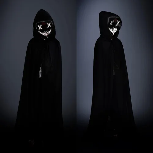 Vista 2 de Capa de terciopelo con capucha para niños, disfraz de Halloween con luz LED