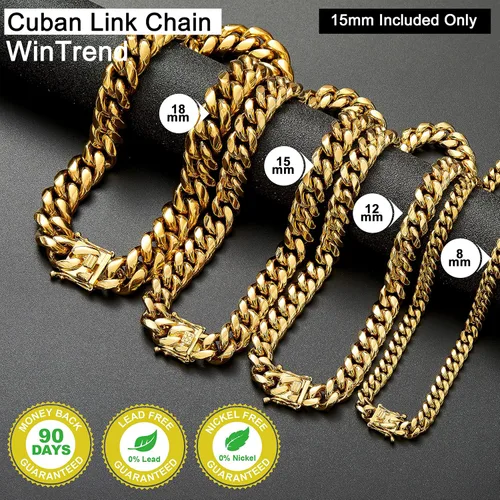 Vista 5 de Collar o pulsera de eslabones cubanos con cierre de caja de diseño para hombres de 0.236 in, 0.315 in, 0.394 in, 0.472 in, 0.591 in, 0.709 in, oro