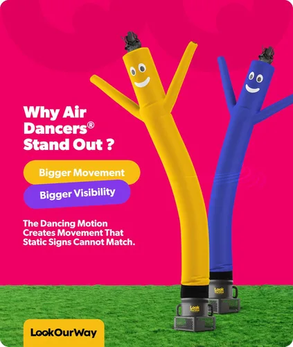 Vista 6 de LookOurWay Air Dancers Wacky Waving Inflatable Tube Man Set - Muñeco inflable de tubo de 3,05 m de alto con soplador y movimiento loco - Amarillo
