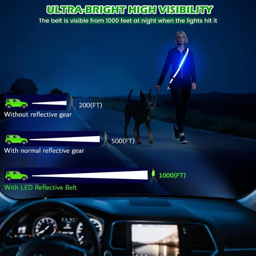 Vista 2 de Cinturón reflectante LED, luz LED recargable, equipo de seguridad nocturna para caminar, equipo reflectante ajustable de alta visibilidad