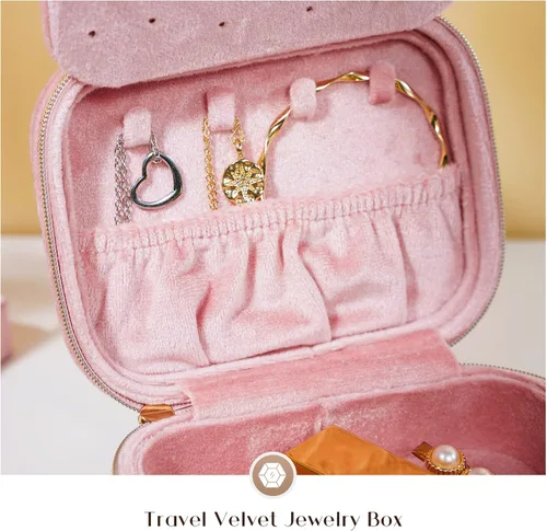 Vista 3 de ProCase Joyeros de terciopelo de felpa organizador compacto de joyas de viaje caja de joyería pequeña para mujer estuche de almacenamiento portátil