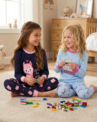 Vista 2 de DAUGHTER QUEEN Pijama de algodón para niñas de 4 piezas, talla 18 meses-12 años