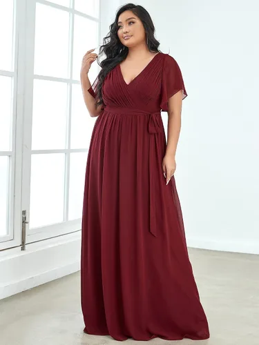 Vista 4 de Ever-Pretty Plus Vestido de dama de honor formal con cuello en V profundo y cintura elástica para mujer, talla grande, 0164A-DA