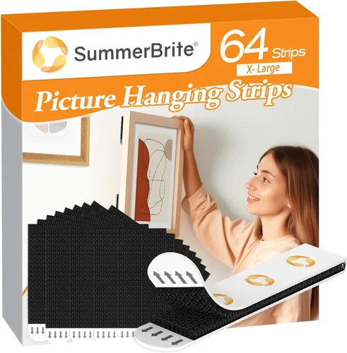 Vista 9 de SummerBrite - Tiras resistentes para póster y marco, 32 pares, XL, color blanco Extra strong wall adhesive, clean peel removal, ideal for large