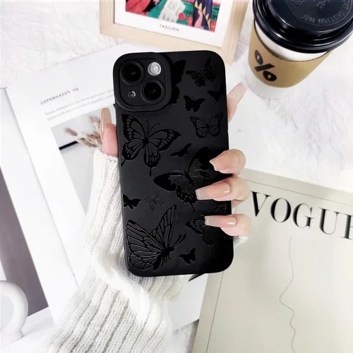 Vista 3 de Lovmooful Funda para iPhone 14 Plus, diseño de mariposa negra (mariposa) 2