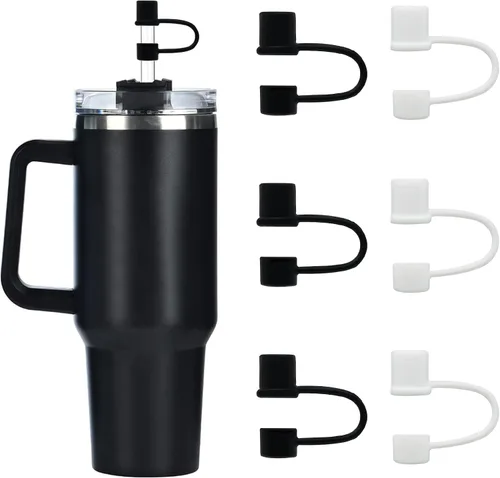 Vista 13 de 6 fundas de silicona para popote compatibles con Stanley Cup, vaso de 30 y 40 onzas con asa de 0.394 in, tapas de popote a prueba de polvo