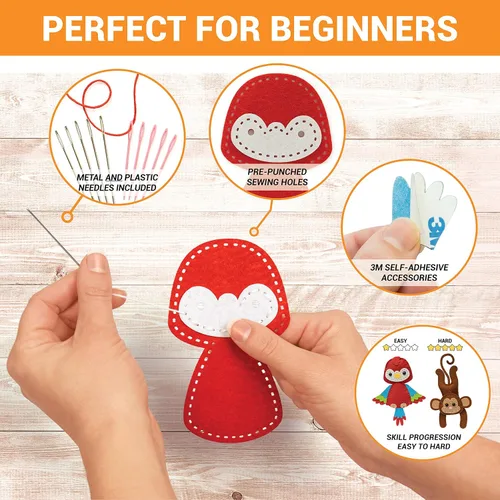 Vista 5 de Craftorama Kit de costura para niños, divertido y educativo juego de manualidades de animales para niños y niñas de 7 a 12 años, kit de manualidades
