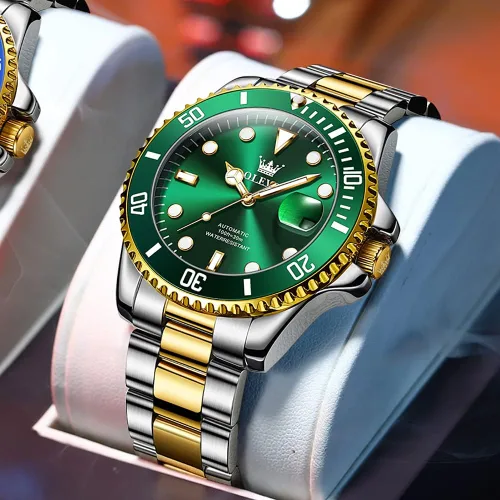 Vista 2 de OLEVS Relojes mecánicos automáticos para hombre cuerda automática de acero inoxidable de lujo sin batería