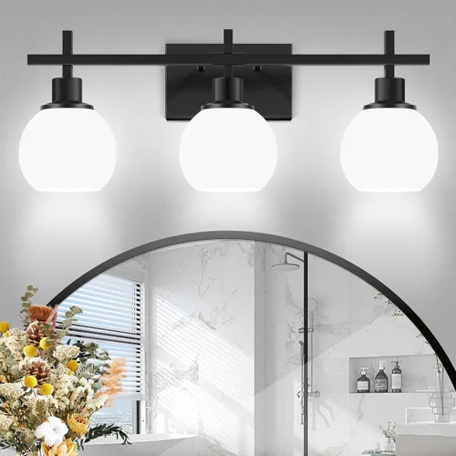 Vista 8 de Dpyrrhic Accesorios de Iluminación de Baño de 2 Luces Negro Sobre Espejo, Accesorios de Iluminación de Tocador Modernos, Luz de Tocador de Baño