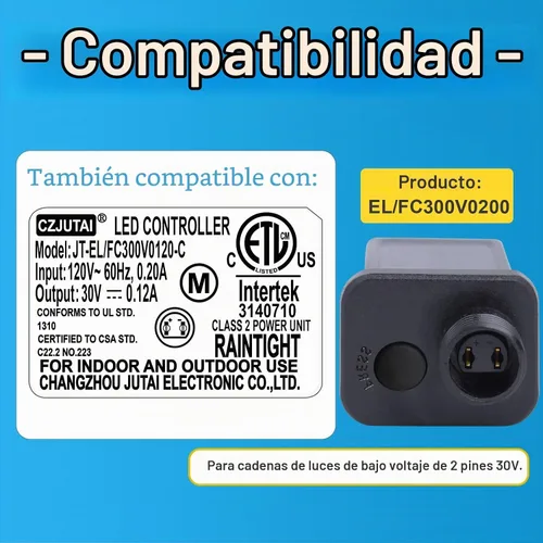 Vista 4 de Transformador LED de 30V 0.2A, controlador LED de 30V de 8 modos, fuente de alimentación clase 2, transformador de bajo voltaje, enchufe de EE. UU.