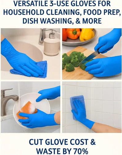 Vista 4 de STRONG 'n FLEX Guantes desechables de nitrilo de 3 mil de 5 mil – Reutilización 3x, ahorra 70%, resistente a desgarros, sin látex, hogar y alimentos