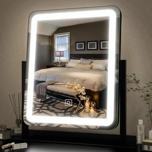 Vista 32 de FENNIO - Espejo de tocador con luces, espejo de maquillaje iluminado LED, pantalla táctil con 3 modos de iluminación, regulable, para mesa