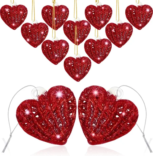 Vista 8 de 12 adornos de corazón para San Valentín, de cristal, con forma de corazón, adornos colgantes para Navidad, San Valentín, aniversario, boda Rosa