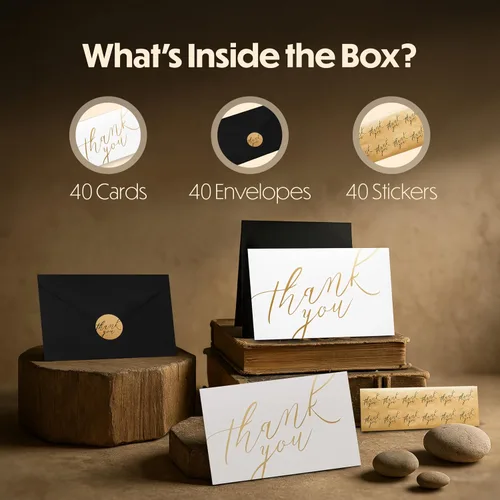 Vista 5 de Tarjetas de agradecimiento con sobres y calcomanías, 40 tarjetas de notas en blanco de 4 x 6 pulgadas, juego a granel para pequeñas empresas, bodas
