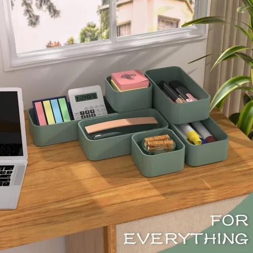 Vista 9 de CHANCETSUI Organizador de maquillaje, juego de organizadores de cajones apilables, organizador de escritorio de baño y encimera de tocador