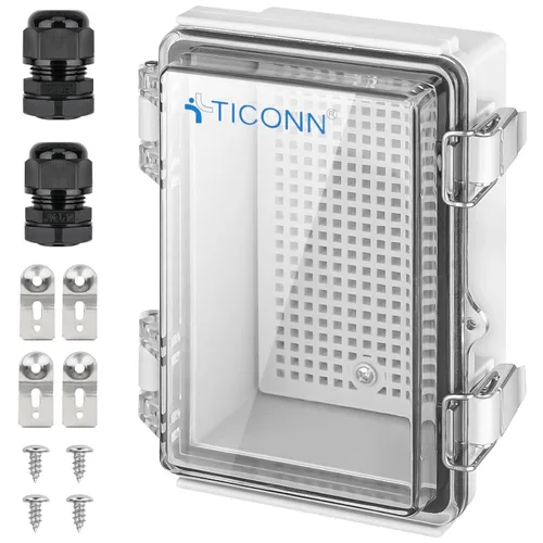 Vista 20 de TICONN - Caja de conexiones eléctricas impermeable IP67 con carcasa de plástico ABS con tapa con bisagras con placa de montaje, soportes de pared