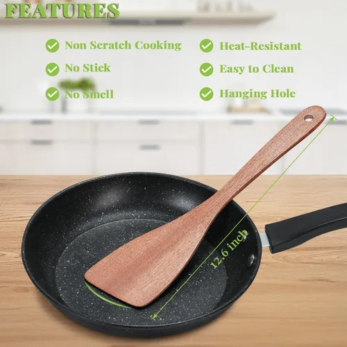 Vista 5 de 3 espátulas de madera, juego de espátulas planas de mango largo de 12 pulgadas para sartenes antiadherentes, cucharas de madera multiusos
