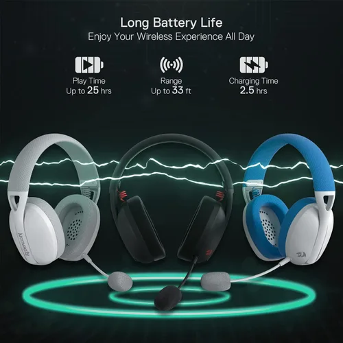 Vista 6 de Redragon H848 Auriculares inalámbricos Bluetooth para juegos, ligeros, sonido envolvente 7.1, controladores de 1.575in, micrófono desmontable