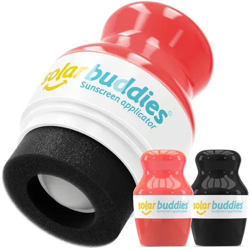 Vista 13 de Solar Buddies Aplicador de protector solar – Paquete azul de 2 – Protector solar de esponja roll-on recargable sin BPA, crema solar y aplicador