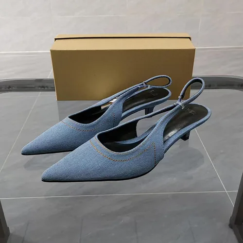 Vista 7 de WENOREG Zapatos de tacón puntiagudo para mujer, cómodos zapatos de tacón bajo de mezclilla, correa trasera elástica, sexy, sin cordones