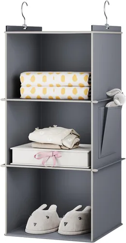 Vista 16 de YOUDENOVA Organizador colgante de armario, estantes de almacenamiento colgantes de 3 repisas, beige