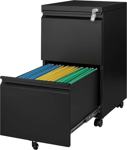 Vista 11 de Letaya Archivador móvil de 3 cajones con cerradura, archivadores pequeños de metal debajo del escritorio para organizador de oficina en casa Negro