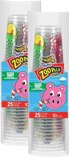Vista 9 de Hefty Zoo Pals - Vasos de plástico con estampado de animales para fiestas de cumpleaños o uso diario, ideales para manos pequeñas, 25 unidades, 10