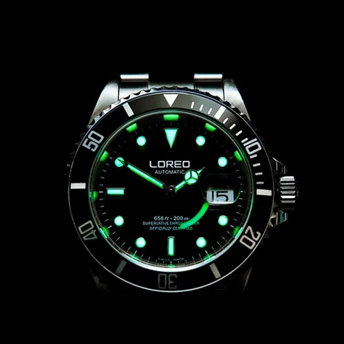 Vista 4 de LOREO Reloj automático de cuero con bisel giratorio para hombre, acero inoxidable, cristal de zafiro, color negro, Negro -, Mecánico