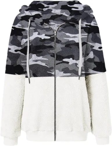 Vista 2 de VREWARE Sudaderas con capucha con cremallera para mujer, de gran tamaño, casual, sherpa, de vellón, con bolsillo, para exteriores