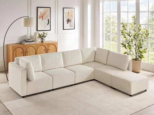 Vista 17 de Sofá biplaza de 66.9 pulgadas, sofá cama modular convertible de 2 plazas de pana, moderno juego de sofá combinado gratuito para sala de estar y Beige