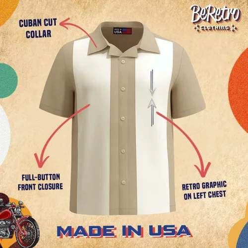 Vista 5 de Lucky Paradise Camisa de campamento para hombre, estilo cubano vintage, camisa de bolos Curazao ~ Guayabera estilo camisa de vestir