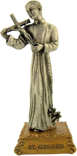 Vista 29 de Estatua de estatua de estatua de peltre de Nuestra Señora de Gracia sobre base de tono dorado, 4 1/2 pulgadas