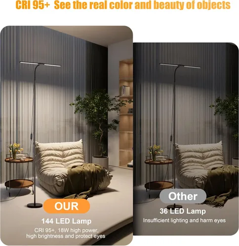 Vista 4 de Lámpara de pie LED, lámparas de pie brillantes de 18W para sala de estar, 3 modos de color 10 niveles de brillo, cuello de cisne flexible ajustable