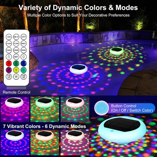 Vista 2 de TEPENAR Luces flotantes solares y recargables 2 en 1: luces de piscina de 6.7 "que flotan 6 modos dinámicos con control remoto IP68 impermeable