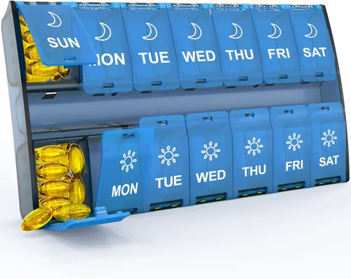 Vista 10 de Organizador de pastillas grande 2 veces al día (negro) 7 Day AM/PM Pill Box, Hinged Lids & Secure Lock, Big Pill Box Holder Twice a Day, For