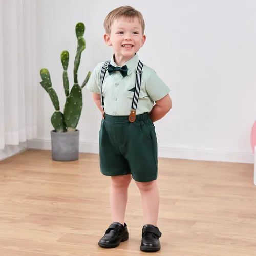 Vista 2 de SOLOYEE Conjunto de ropa formal para bebé, conjunto de ropa formal de manga corta y corbatín para niño