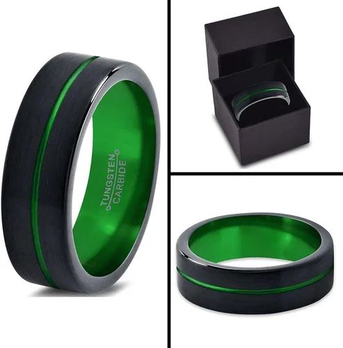 Vista 7 de Chroma Color Collection Anillo de boda de carburo de tungsteno de 0236in para hombres y mujeres verde rojo azul morado cobre fucsia verde azulado
