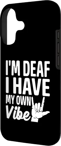 Vista 2 de Funda para iPhone 17 con texto en inglés «Sordo» con texto en inglés «Sordo» con texto «I'm Deaf. I Have My Own Vibe»