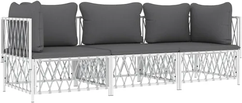 Vista 3 de 3-Piece Patio Lounge Set with Cushions White Steel Outdoor Furniture for Garden Balcony Porch