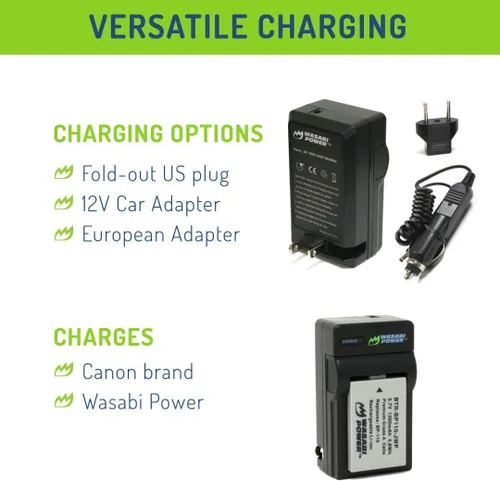 Vista 6 de Wasabi Power Batería (paquete de 2) y cargador para Canon BP-110 (totalmente decodificado) y Legria HF R26, Legria HF R28, Legria HF R206, Vixia HF