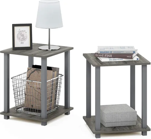 Vista 20 de Furinno Mesa auxiliar con marco de metal simplista, 1 paquete, pino ámbar