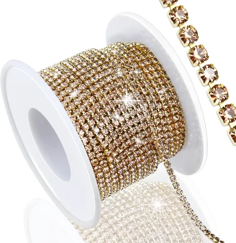 Vista 16 de Dowarm Cadena de cierre de diamantes de imitación de cristal de 10 yardas de 0.079 pulgadas para coser Crocs zapatos, ropa, vasos, cadena de Azul