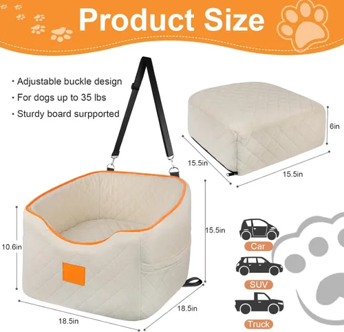 Vista 2 de XIEEAOZEE Asiento de automóvil para perros pequeños, asiento elevado de espuma viscoelástica para perros de hasta 35 libras, asiento elevado