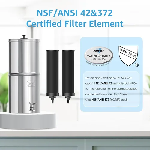 Vista 2 de Sistema de filtro de agua por gravedad AQUA CREST, sistema de mostrador de acero inoxidable 304 con 4 filtros y soporte antideslizante, reduce