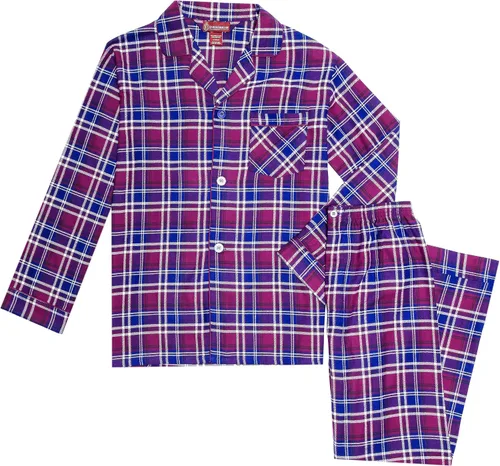 Vista 5 de EVERDREAM Pijama de franela para hombre, conjunto largo de pijama 100% algodón Tela a cuadros violetas