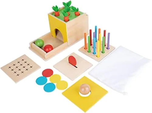 Vista 10 de Adena Montessori Kit de juego de madera Montessori 3 en 1 para bebé, incluye juego de gotas de color con cerillas, juego de cosecha de zanahorias