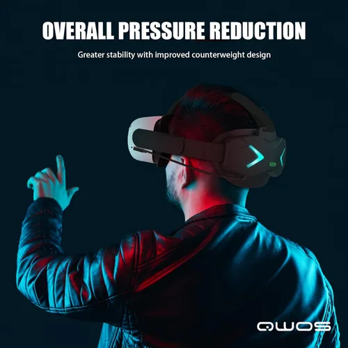 Vista 7 de QWOS RGB Head Strap with 5000mAh Battery Pack for OculusMeta Quest 2 - Adjustable Elite Strap Controller Grips Cover for Enhanced Comfort and