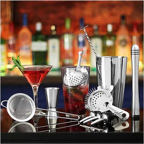 Vista 9 de Juego de coctelera de 17 piezas, kit de barman perfecto para mezclar bebidas, herramientas de barra de acero inoxidable con soporte