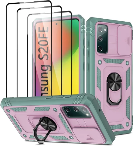 Vista 8 de Funda para Galaxy S20 FE 5G, para Galaxy S20 FE 4G con 3 protectores de pantalla de vidrio templado con soporte integrado + cubierta de cámara