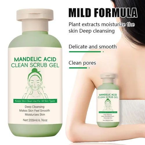 Vista 3 de Gel exfoliante de ácido mandélico para rostro y cuerpo, exfoliante purificador Limpieza profunda, hidrata y mejora la piel, refinado de poros